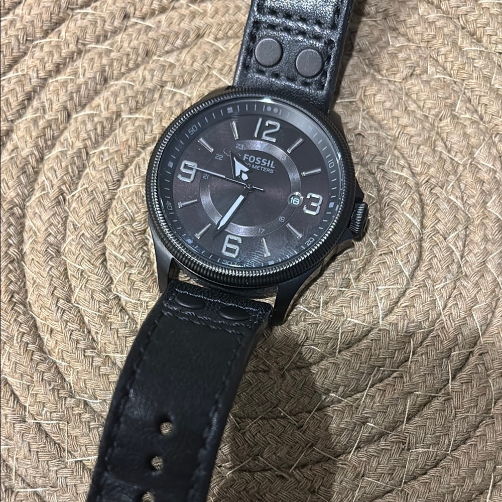 Fossil recruiter Black dial black Leather strap Watch